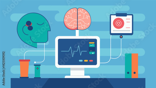 The patients brain activity is monitored using an EEG electroencephalogram device connected to a computer..