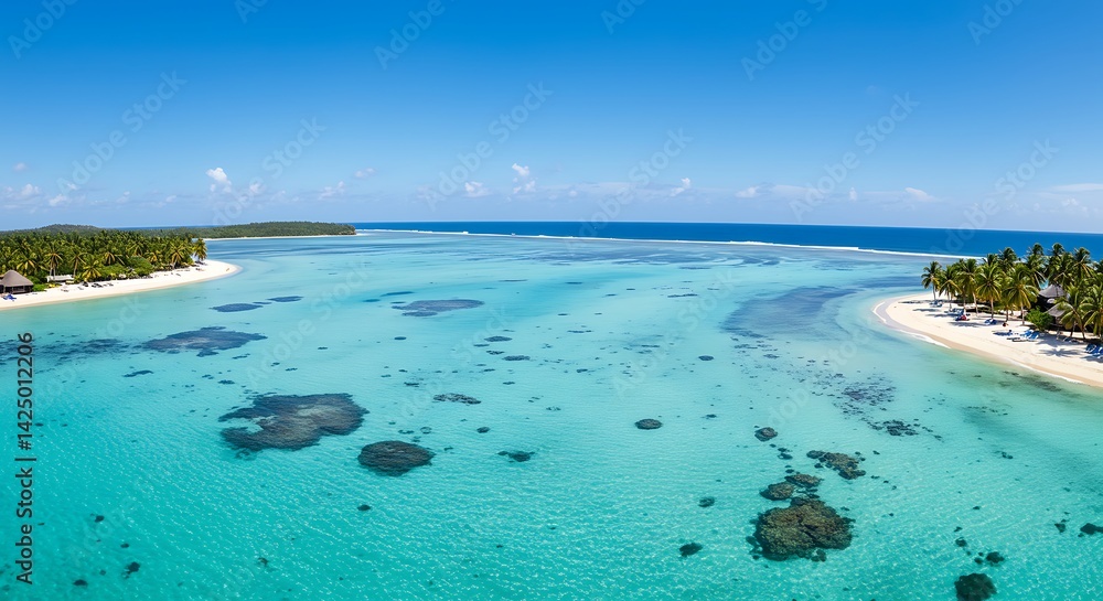 Obraz premium Tropical Island Aerial View Clear Water and White Sand