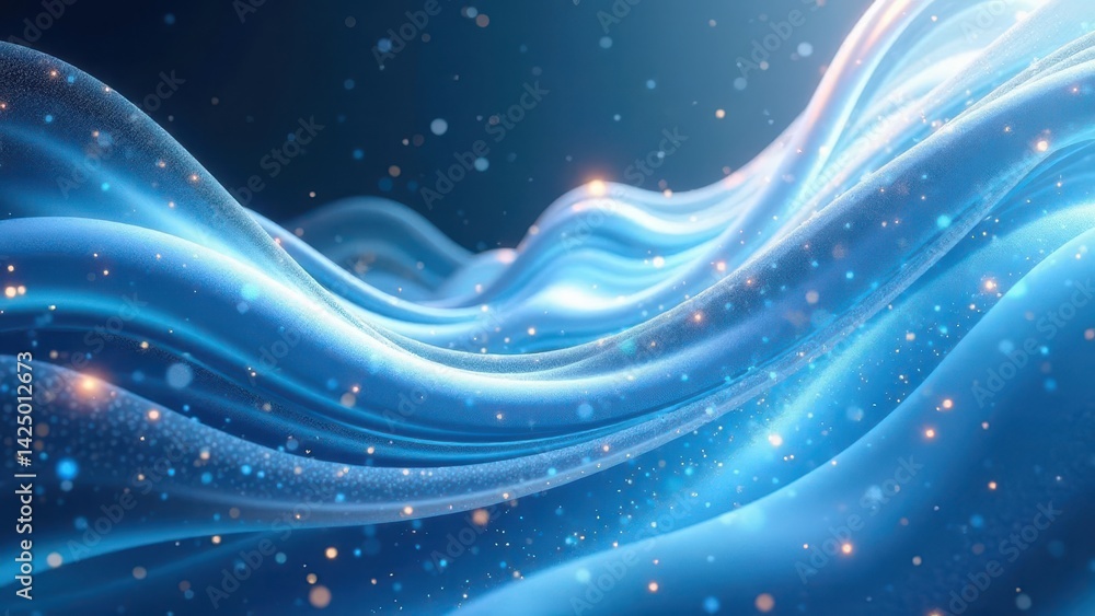 Abstract Blue Wave with Glimmering Particles A Serene Digital Artwork Featuring Flowing, Textured Curves and Sparkling Lights Abstract Blue Wave with Glimmering Particles A Serene Digital Artwork Featuring Flowing, Textured Curves and Sparkling Lights