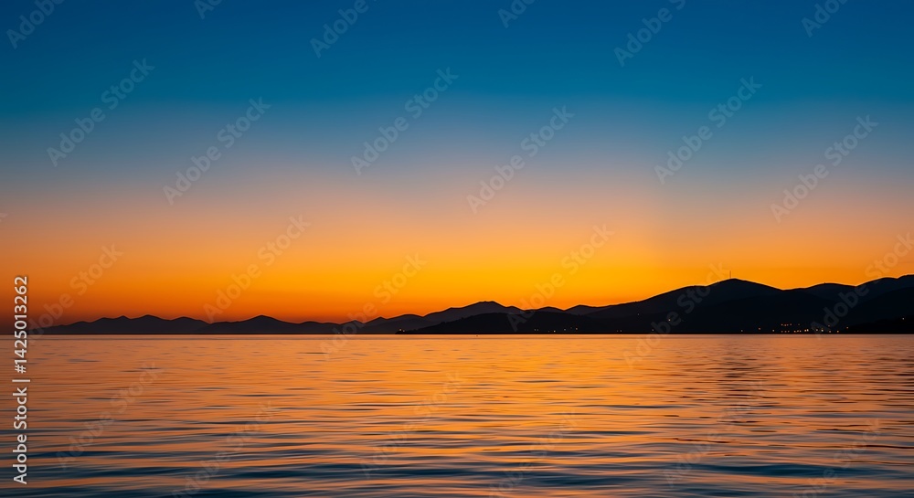 Obraz premium Ocean Sunset with Mountain Silhouette