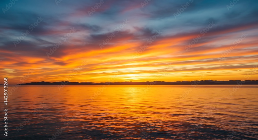Fototapeta premium Dramatic Sunset Over Ocean with Horizon