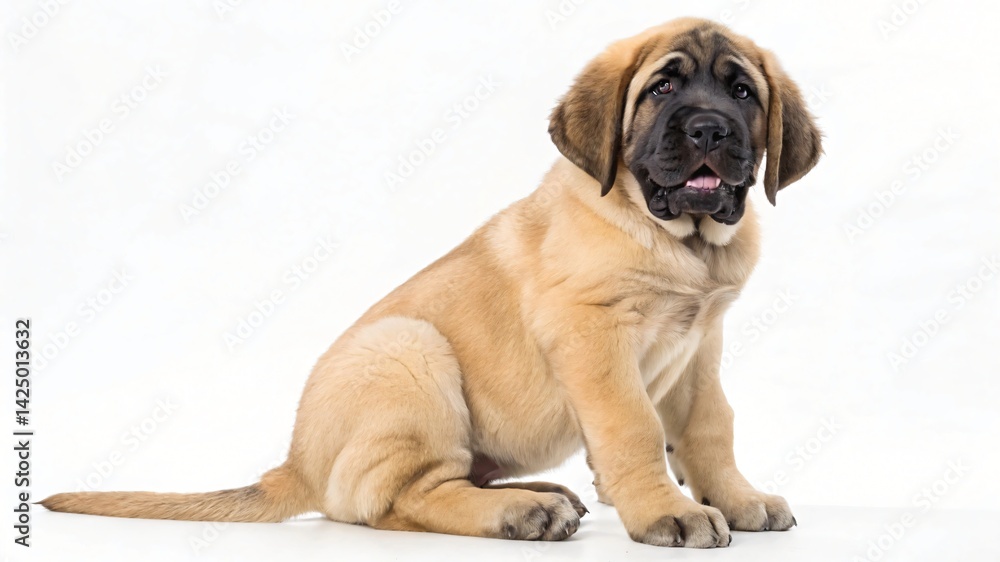 Obraz premium Adorable English Mastiff Puppy Sitting Studio Shot White Background Dog Portrait
