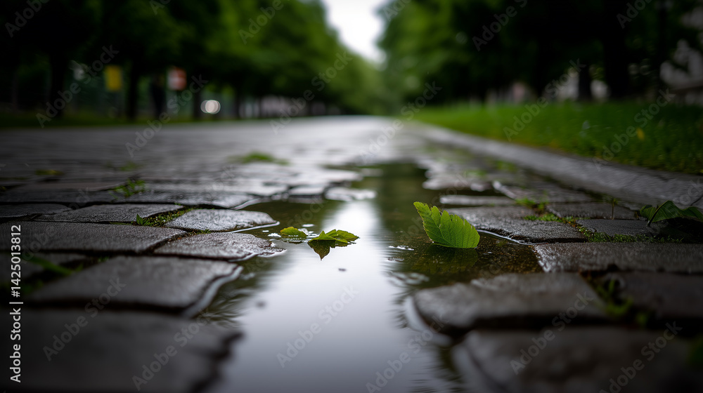 Fototapeta premium Old Historic Street Alley Perspective View Grass Border