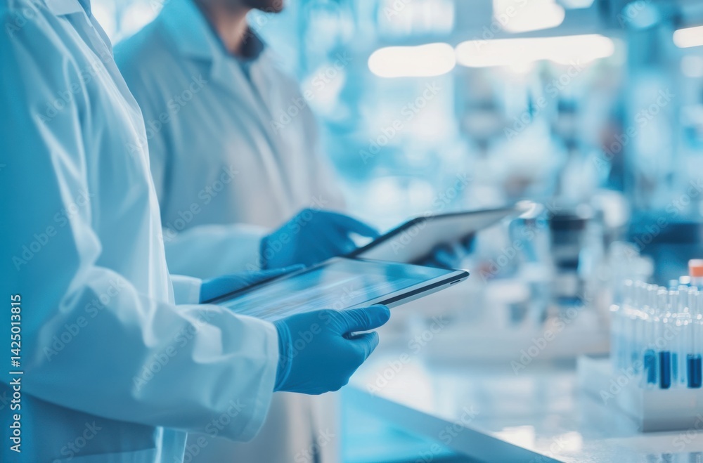Close-up of two professional engineers in a technological Close-up of two professional engineers in a technological
