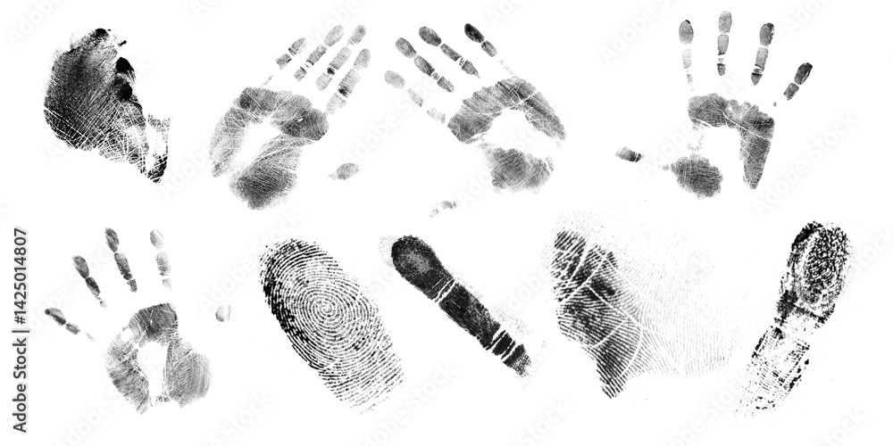 Set of Fingerprint black isolated on transparent background Set of Fingerprint black isolated on transparent background
