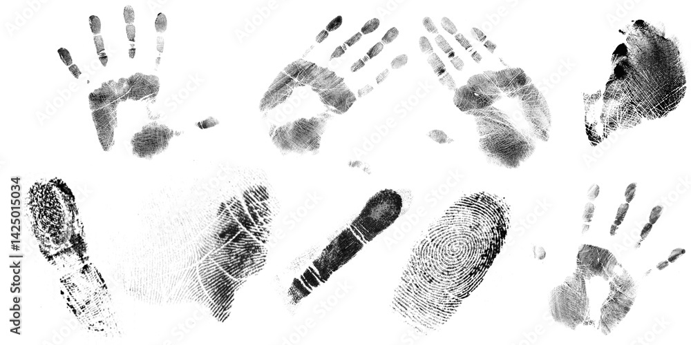 Set of Fingerprint black isolated on transparent background Set of Fingerprint black isolated on transparent background