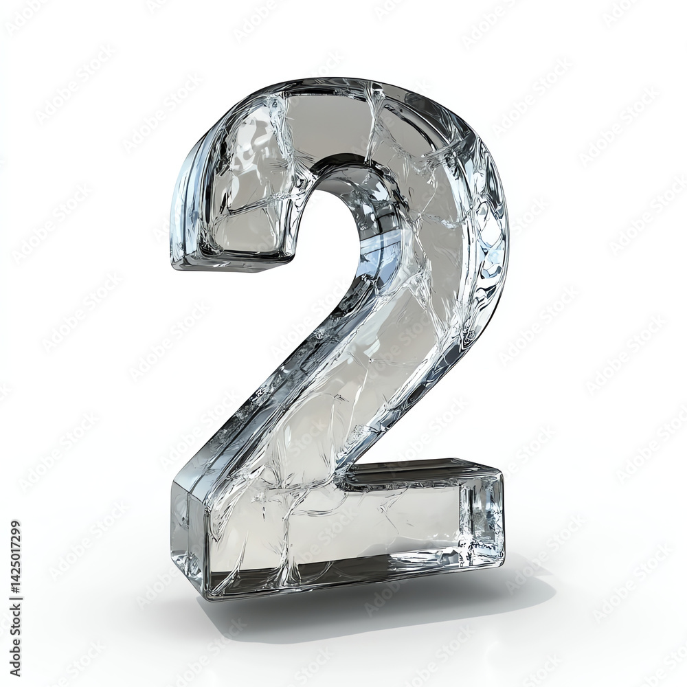 A stunning 3D-rendered transparent glass number '2' on a white background, featuring crystal-clear texture, studio lighting, and ultra-HD detail. Perfect for luxury designs, presentations, and digital A stunning 3D-rendered transparent glass number '2' on a white background, featuring crystal-clear texture, studio lighting, and ultra-HD detail. Perfect for luxury designs, presentations, and digital
