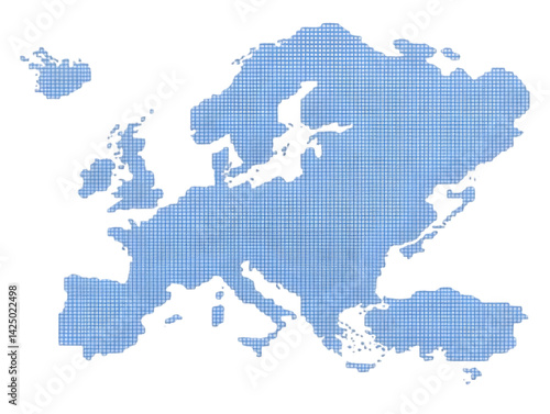 Abstract Map Illustration Of Europe With Blue And White Lines On Transparent Background