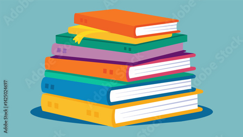 A brightly colored stack of used books their pages filled with doodles and notes ready to be repurposed as sketchbooks by an artist looking for a more. Vector illustration