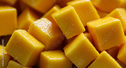 Fresh Mango Chunks Displaying Juicy Texture And Vibrant Yellow Color