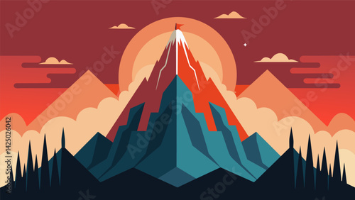An abstract painting of a mountain range with one peak standing out as the tallest and most prominent representing the amplification of certain voices.