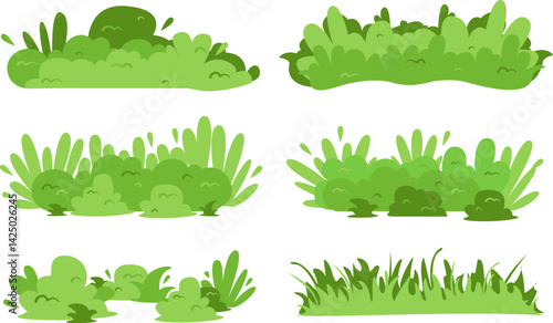 Cartoon Grass Set with Various Shapes and Styles for Landscape and Nature Design