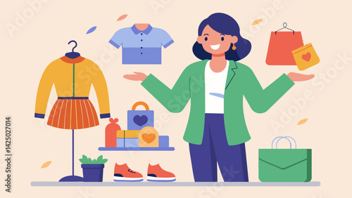 A budgetfriendly thrift store fashion blogger sharing tips and tricks on how to thrift like a pro and score the best deals on fashionable finds.. Vector illustration