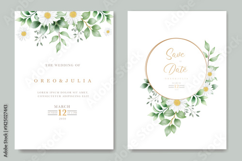 wedding invitation card with flower chrysanthemum watercolor
