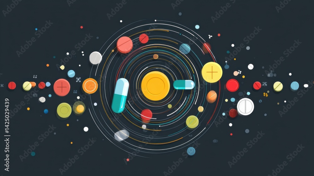 Bright Minimal Pills and Icons in a Circular Health Motion Create a Dynamic Visual Representation of Wellness and Vitality