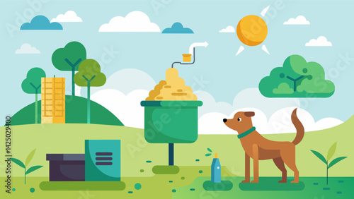 A waste disposal system for dog parks that turns pet waste into clean renewable energy.. Vector illustration
