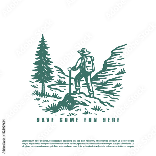 Mountain climber and adventurer vector retro illustration