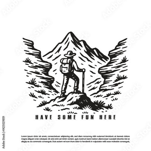 Vintage retro mountain climber adventure vector isolated on white background