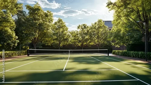 Wallpaper Mural Lush Tennis Court Surrounded by Green Trees on a Sunny Day for Recreation Torontodigital.ca