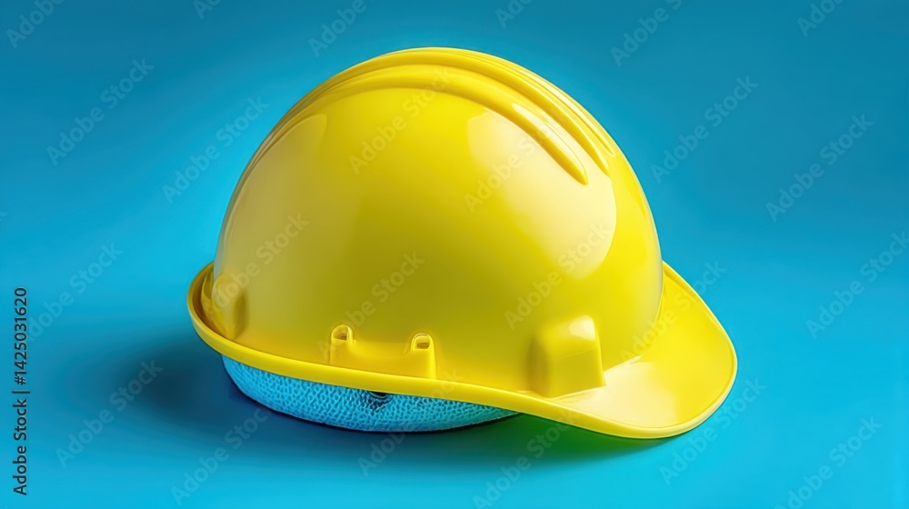 Fototapeta premium Bright yellow hard hat symbolizing safety and protection in the construction industry for skilled trade apprenticeships