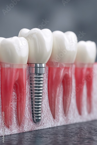 Tooth implant model showing healthy dental structure modern dental medicine close up oral hygiene