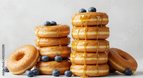 Luscious Donuts Stacked High with Maple Glaze and Fresh Blueberries Delight