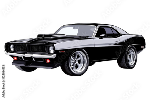 Classic Black Muscle Car Isolated Illustration On Transparent Background