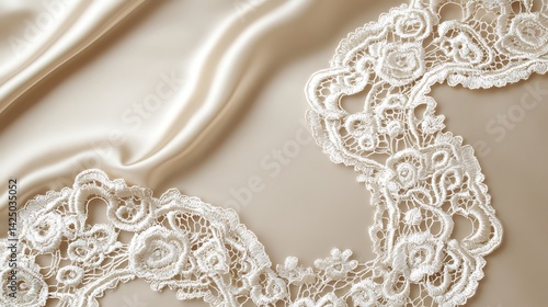 Beige lace trim on silk fabric