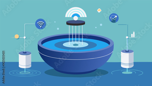 An IoTenabled water bowl that constantly circulates and filters water for optimal freshness and hydration.. Vector illustration