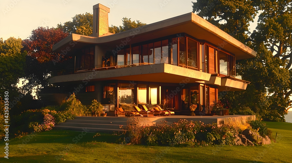 Modern house sunset waterfront landscape architecture design home real estate Modern house sunset waterfront landscape architecture design home real estate