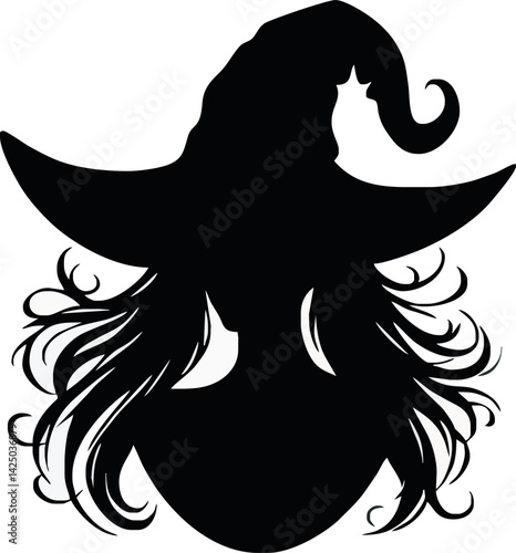 Witch Silhouette: A striking silhouette of a witch, her long hair and pointed hat casting an ethereal glow in the night.