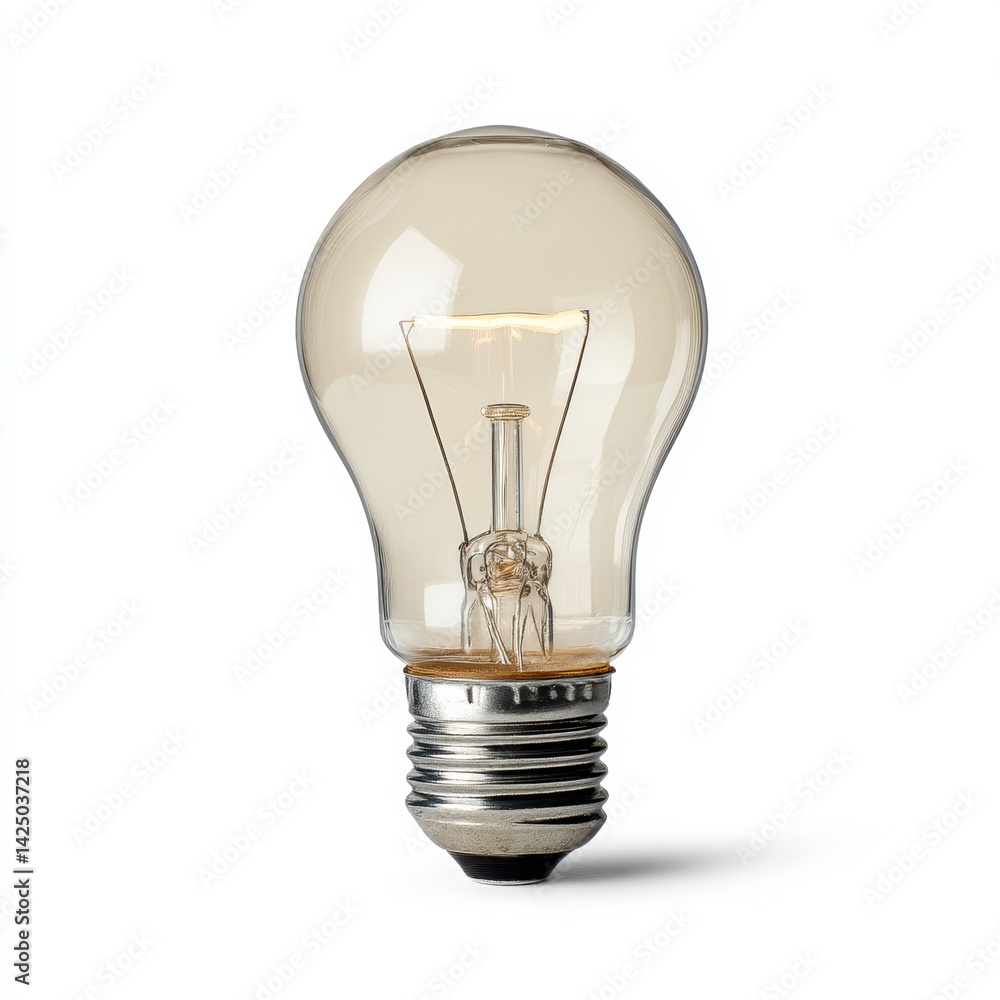 Illuminating Innovation A Classic Light Bulb Shines with Warm Light Against Clean White Modern Backdrop Illuminating Innovation A Classic Light Bulb Shines with Warm Light Against Clean White Modern Backdrop