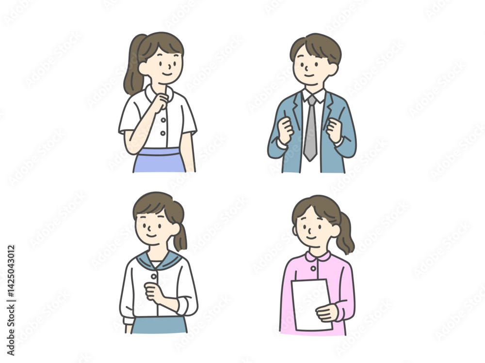 学生と教師のイラストセット 学生と教師のイラストセット