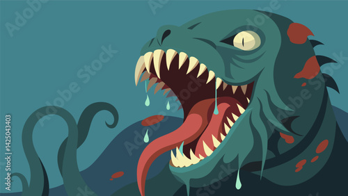 A monstrous creature with a giant mouth spewing out manipulation and confusion its sharp tentacles entangling unsuspecting individuals..