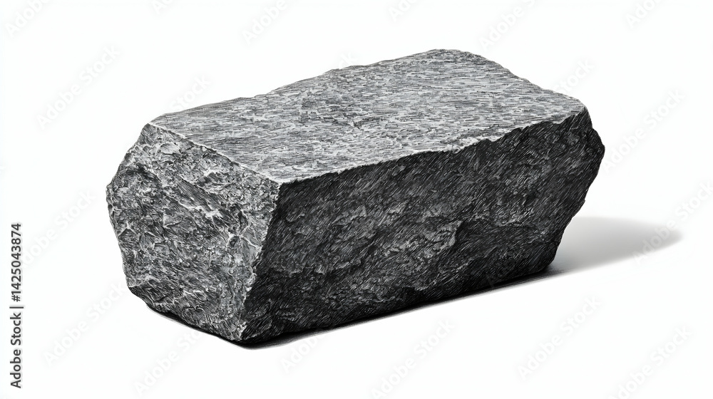Grey stone block isolated on white background; building material, landscaping element Grey stone block isolated on white background; building material, landscaping element