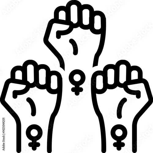 Vector black line icon for Feminist movement