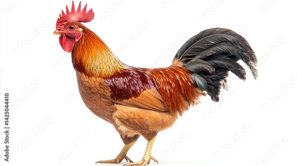 Fototapeta premium Rooster in profile view, vibrant colors