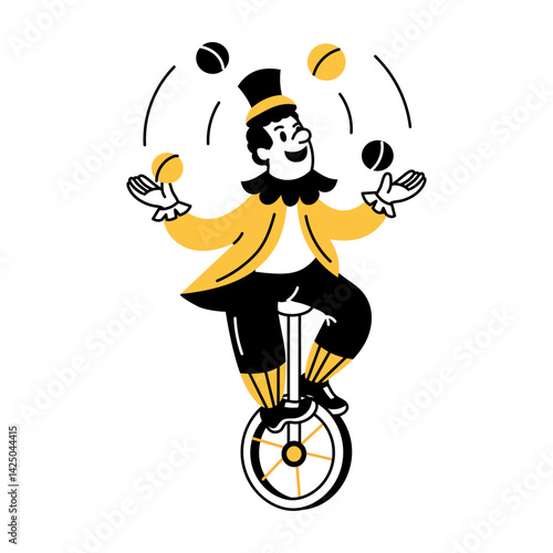 A hand drawn style illustration of a circus performer 

