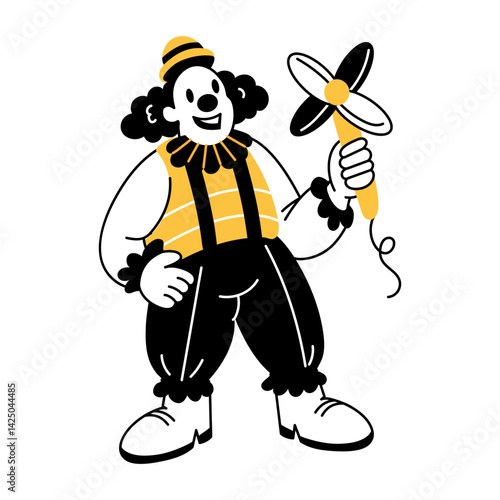 A hand drawn style illustration of a circus clown 

