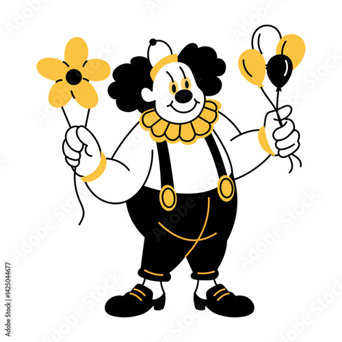 A hand drawn style illustration of a circus clown 

