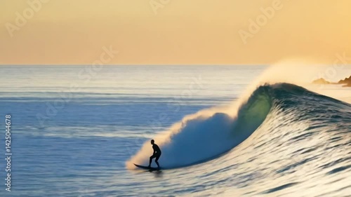 surfer on the beach at sunset