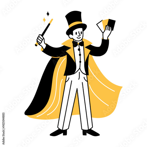 A hand drawn style illustration of a magician 
