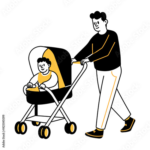A character punching a baby stroller, hand drawn style illustration 
