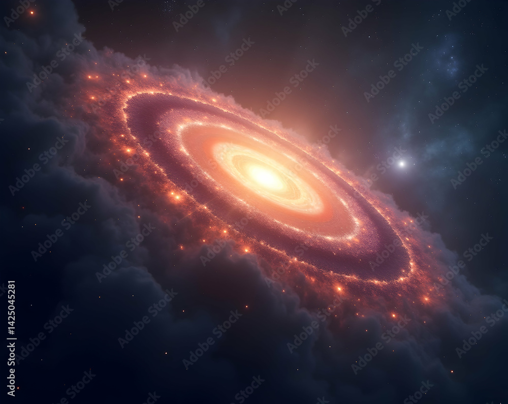Fototapeta premium A Mesmerizing View of a Glowing Galaxy Center with Dramatic Lighting and Nebulous Clouds, Showcasing the Wonders of Cosmic Space and Celestial Beauty