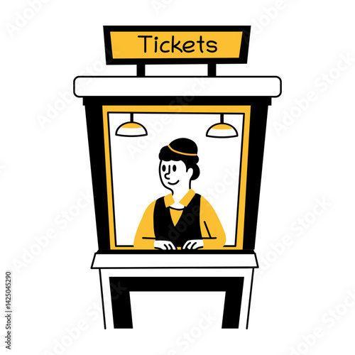 A hand drawn style illustration showing a ticket booth 

