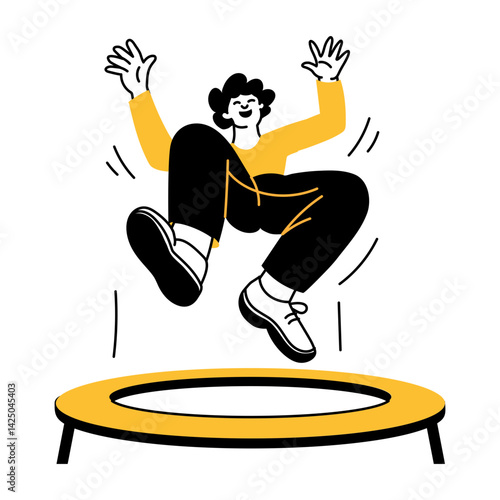 Hand drawn style illustration showing a character enjoying trampoline jumping

