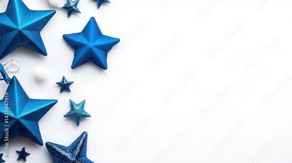 Blue and White Star Ornaments on White Background Blue and White Star Ornaments on White Background
