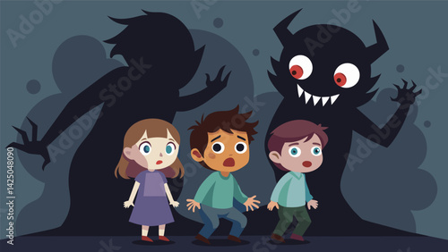 A game of hide and seek turns into a horror movie as the exaggerated shadows of the hiding children contort into twisted and monstrous shapes making.
