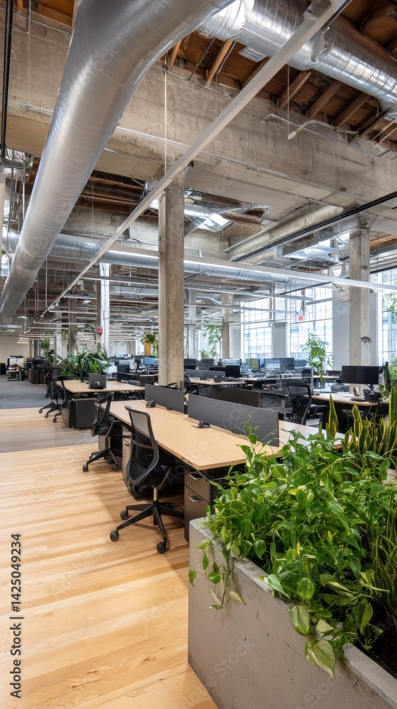 Spacious Modern Office Interior Design with Natural Light and Plants Creates a Work Environment