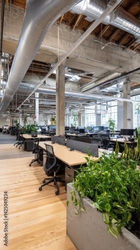 Obraz na płótnie Spacious Modern Office Interior Design with Natural Light and Plants Creates a Work Environment w salonie